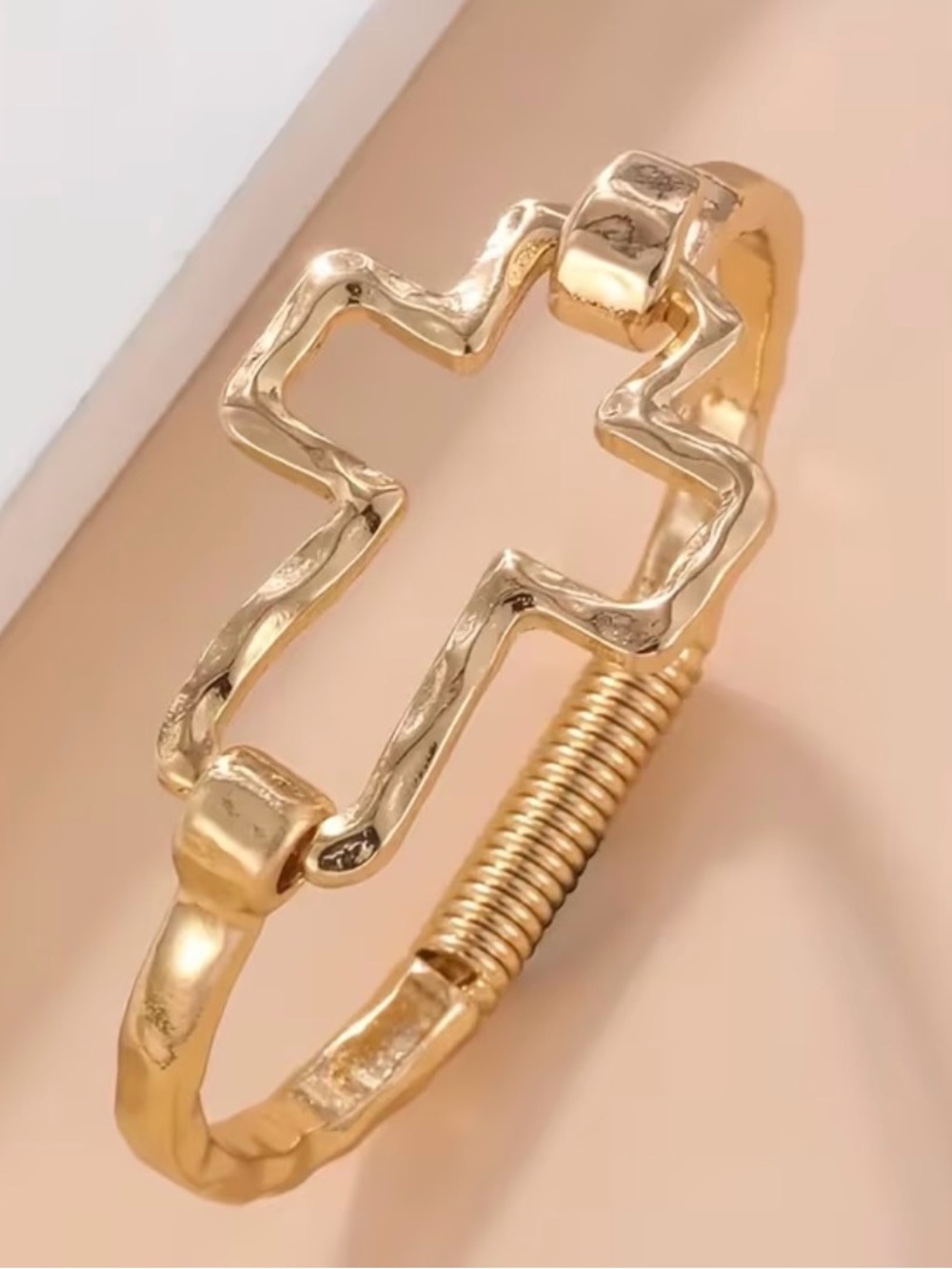 Gold Openwork Cross Bangle Bracelet - Women's Fashion Jewelry